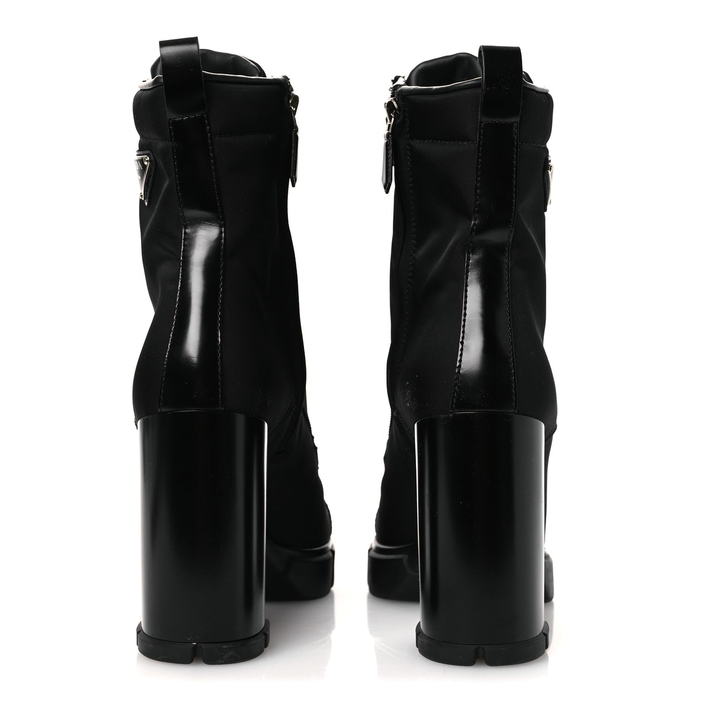 Vitello Montana Re-Nylon Metal Triangle Logo 110mm Ankle Boots 39 Black