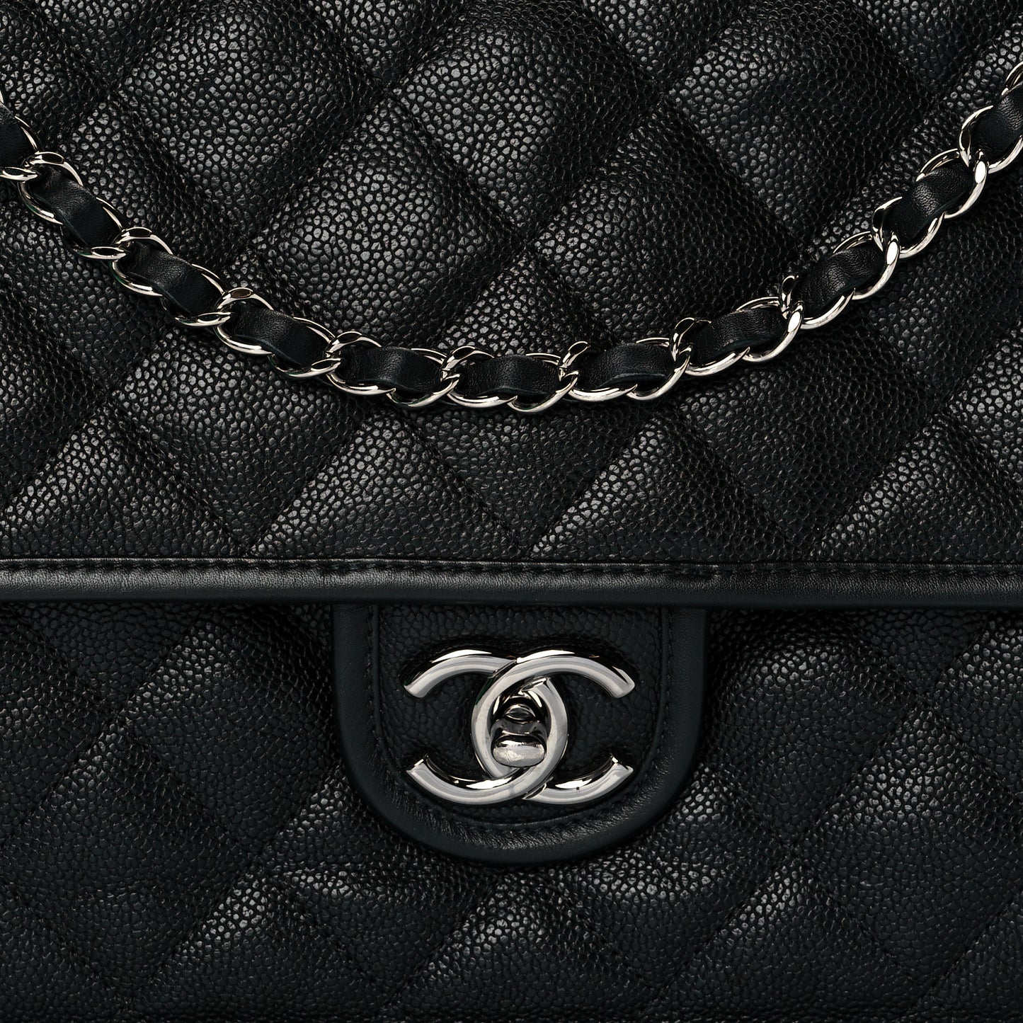 Caviar Quilted Large French Riviera Flap Black