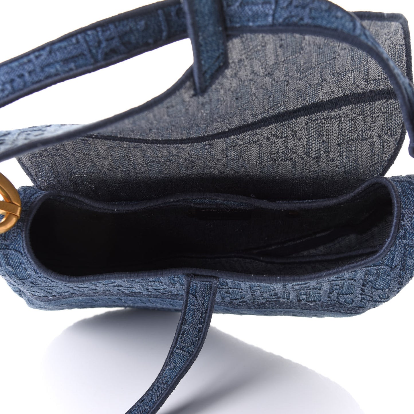 Oblique Embroidered Saddle Bag Denim Blue