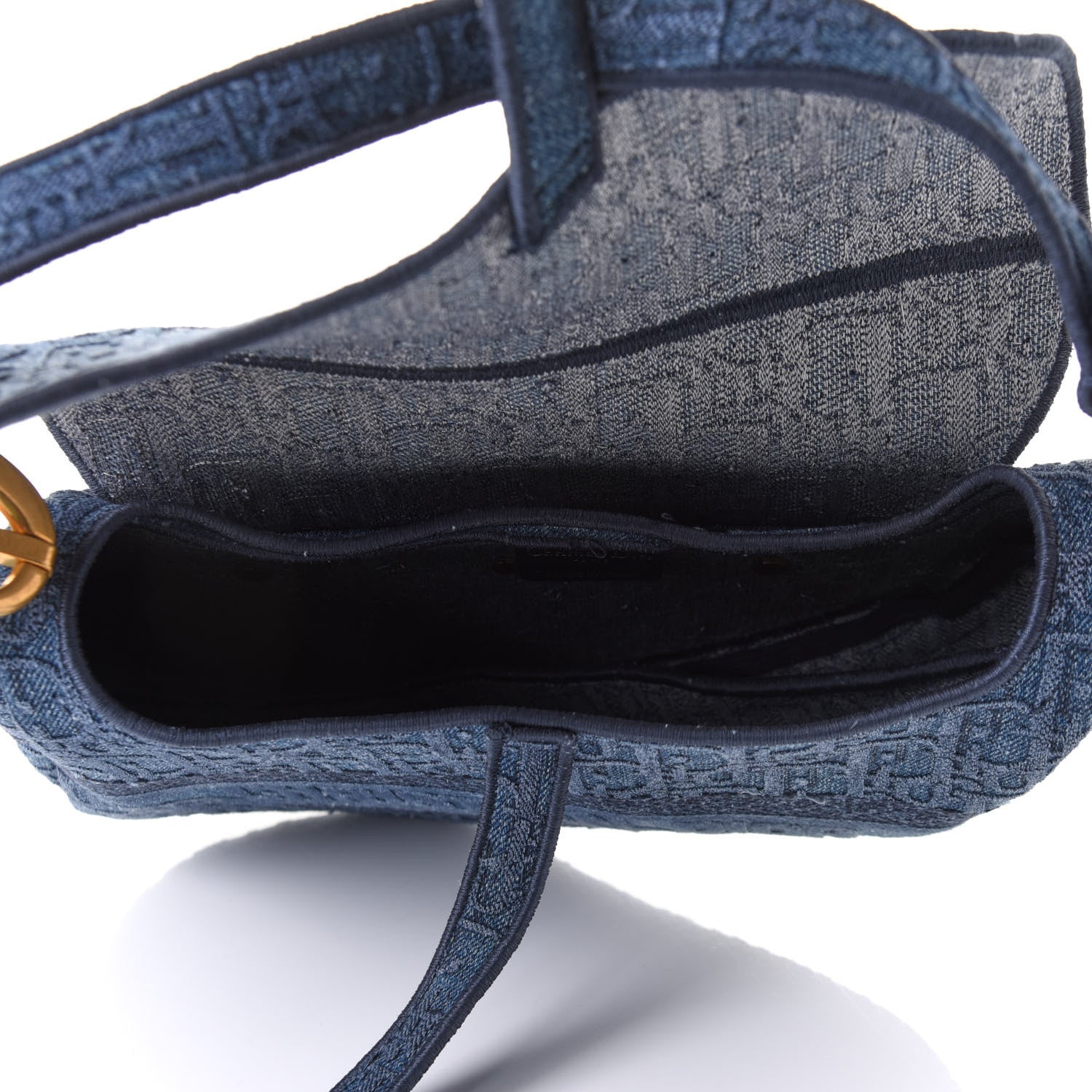 Christian Dior Oblique Embroidered Saddle Bag Denim Blue 5 of 10