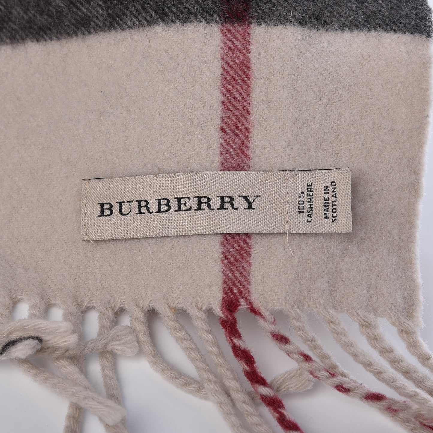 Cashmere Giant Check Fringe Scarf Stone