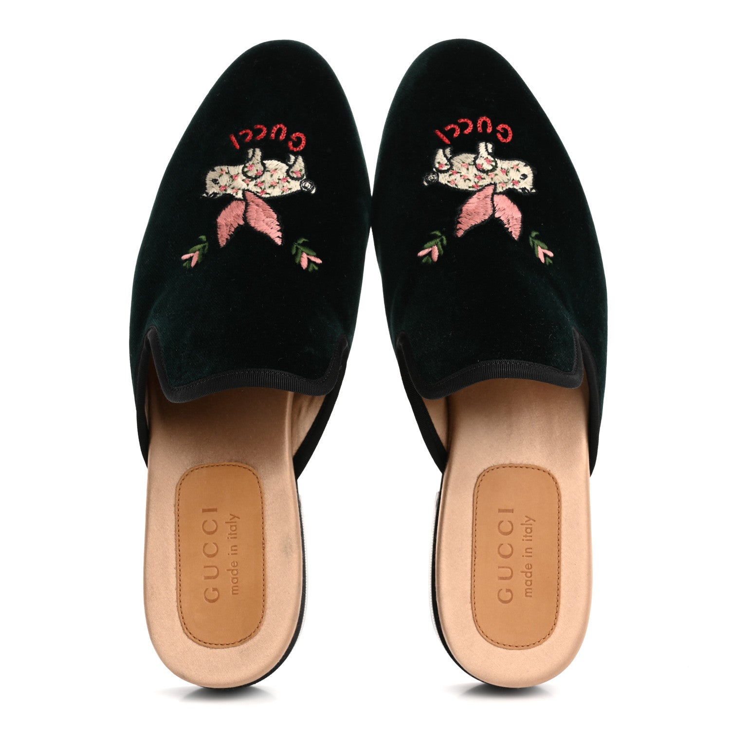 Gucci Velluto Marmara Mens Flying Pigs Mules 9 Verde Black 2 of 9