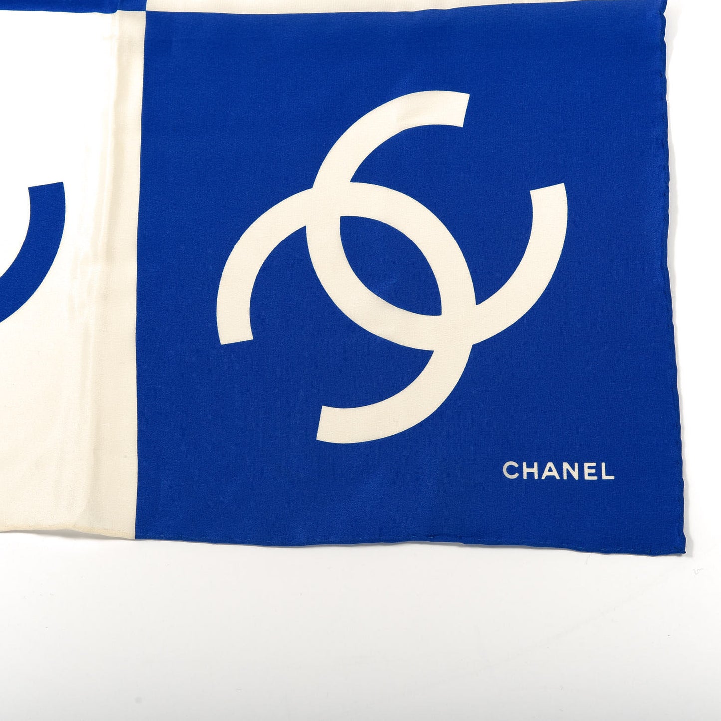 Silk CC Checkered Square Scarf White Blue