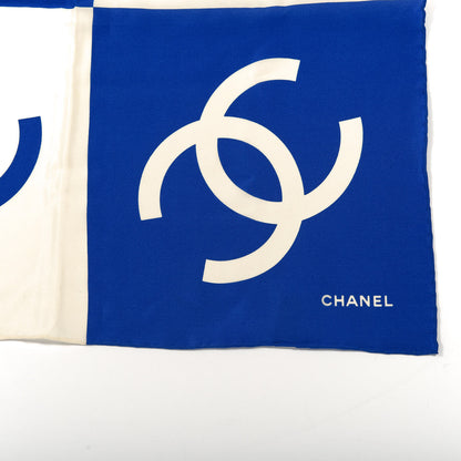 Chanel Silk CC Checkered Square Scarf White Blue 3 of 4