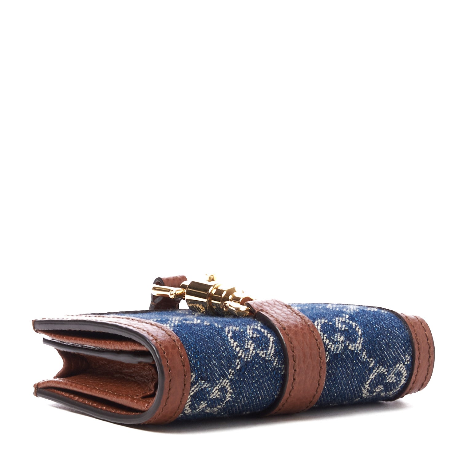 Gucci New Denim GG Monogram Jackie 1961 Card Case Blue Tea Cuir 3 of 8