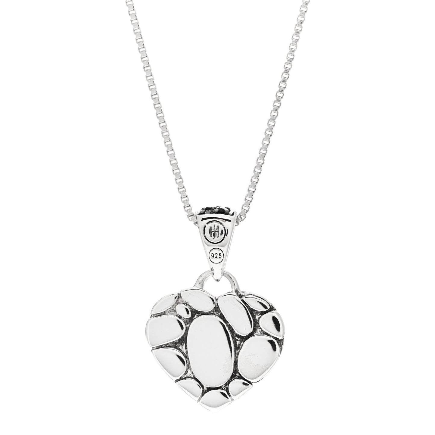 Sterling Silver Black Sapphire Kali Lava Heart Pendant Necklace