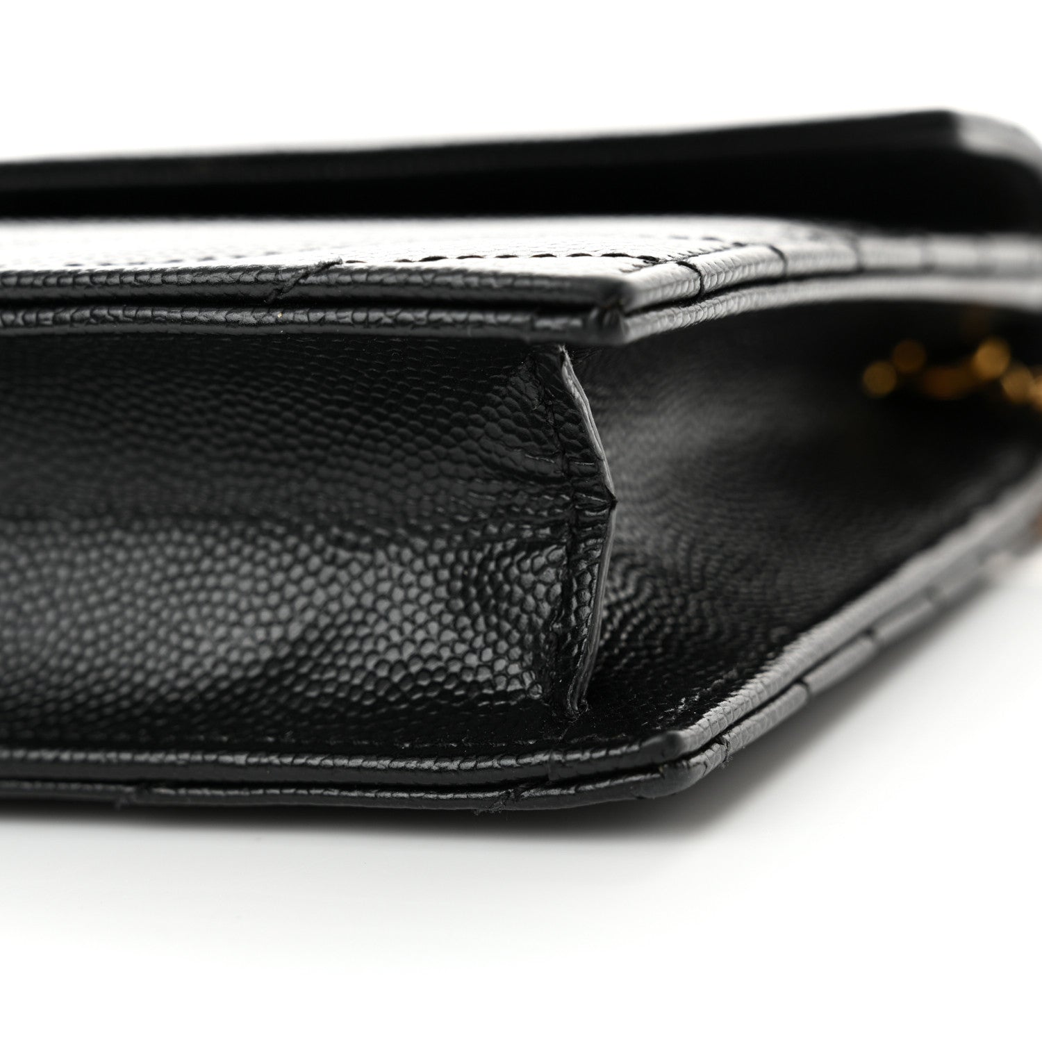 Saint Laurent Grain De Poudre Matelasse Chevron Monogram Envelope Chain Wallet Black 10 of 12