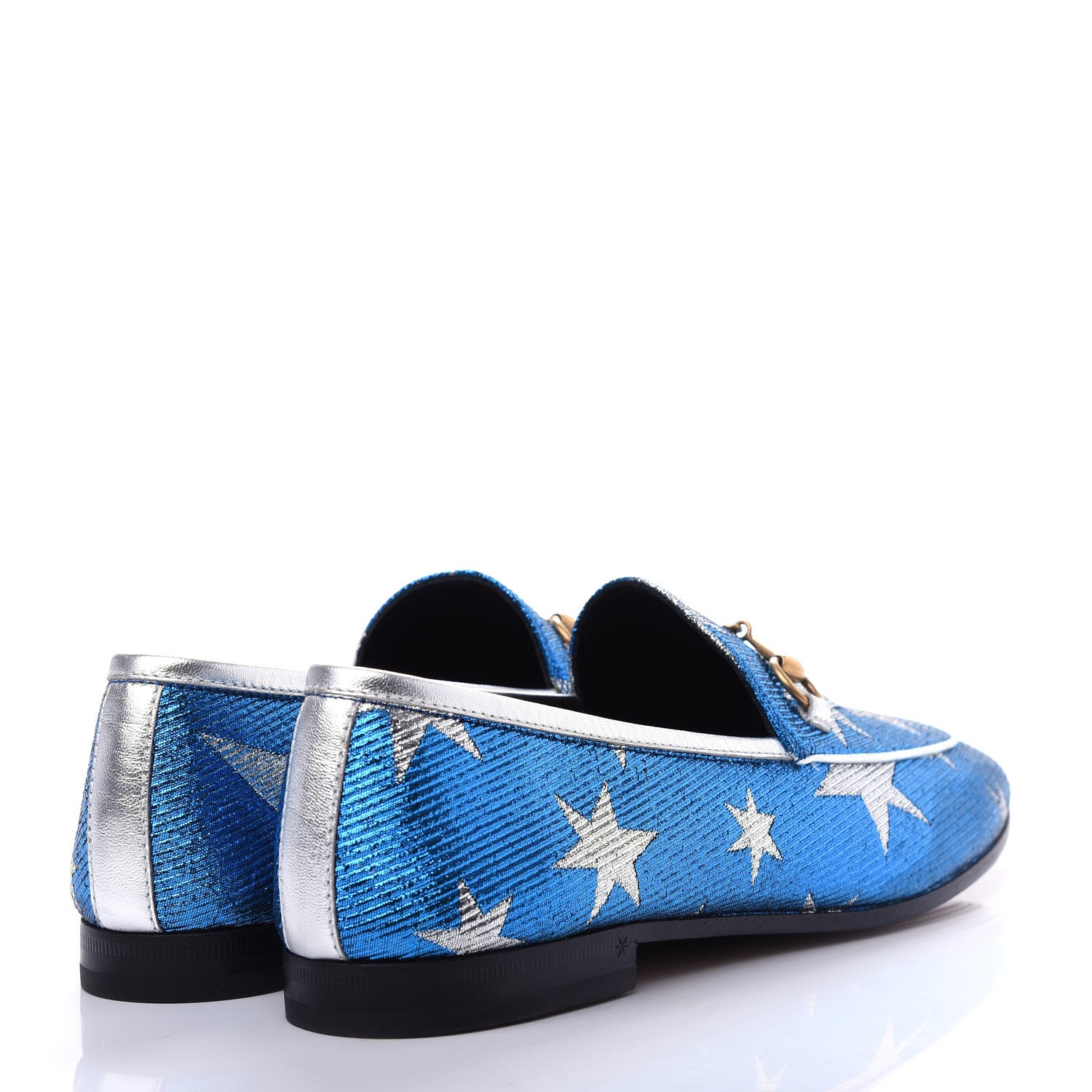 Gucci Lurex Calfskin Starry Sky Womens Jordaan Loafers 39.5 Bluette Silver 4 of 11