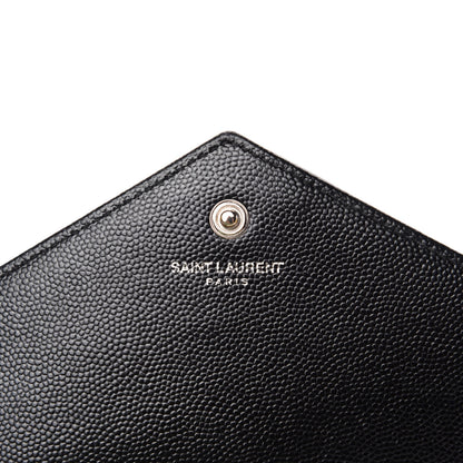 Saint Laurent Grain De Poudre Matelasse Chevron Monogram Chain Wallet Black 8 of 12