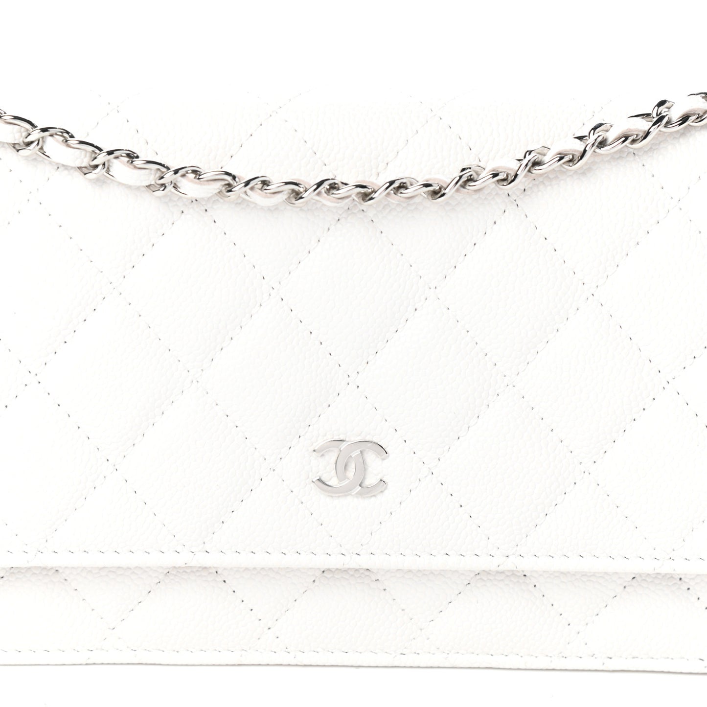 Caviar Quilted Wallet On Chain WOC White