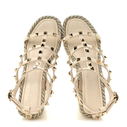 Valentino Garavani Calfskin Rockstud Ankle Strap Torchon Espadrille Caged 25/95mm Wedge Sandals 36 Light Ivory 2 of 12