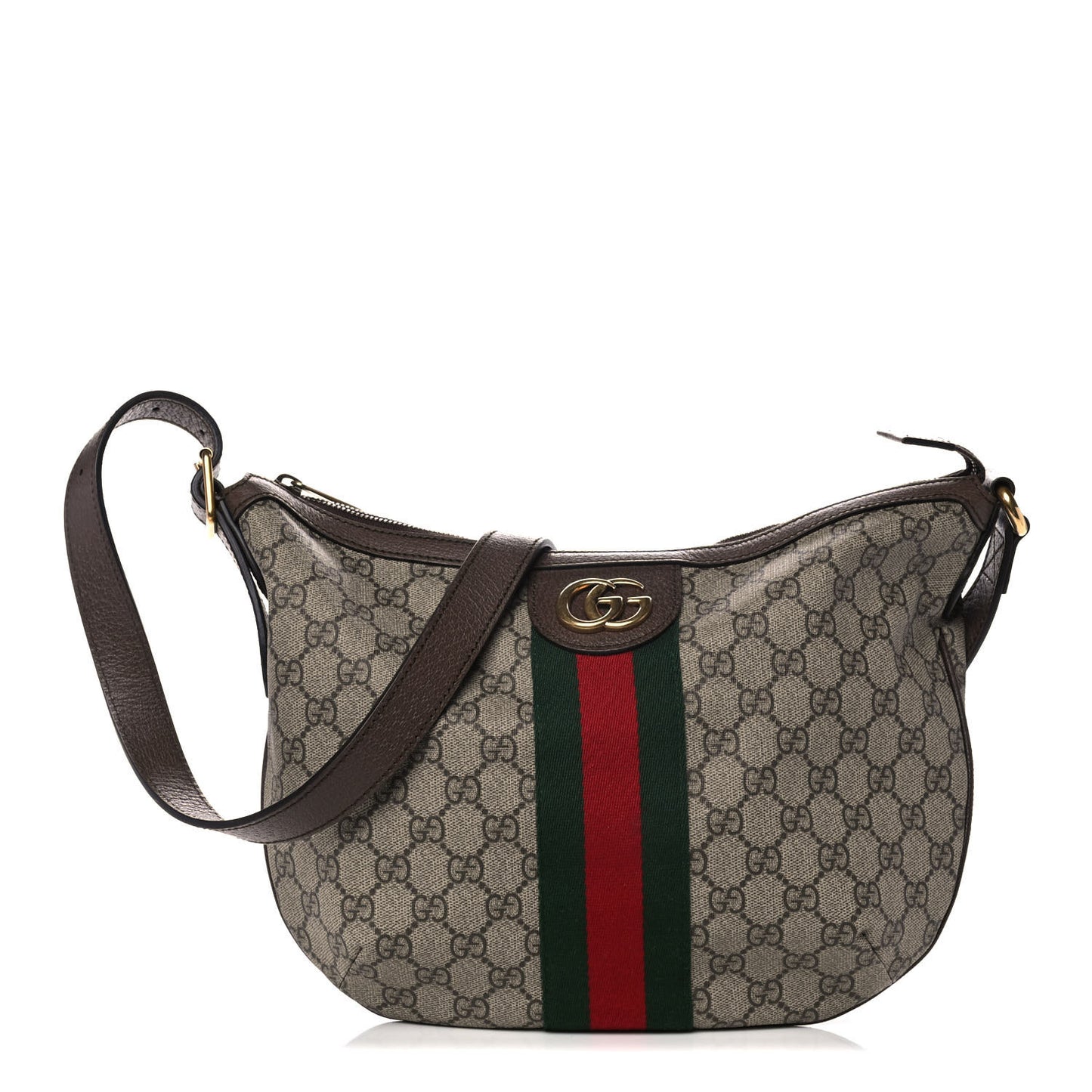 GG Supreme Monogram Web Small Ophidia Half Moon Hobo Brown