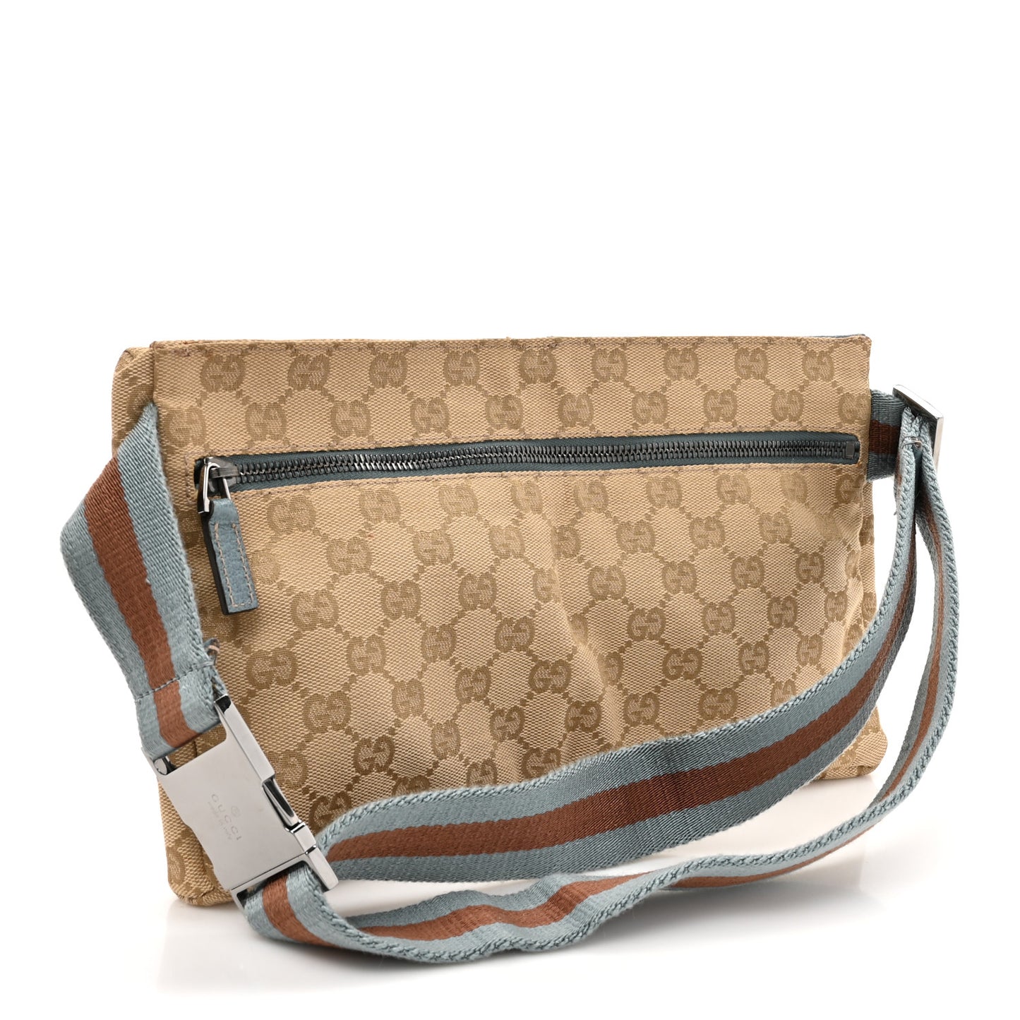 GG Monogram Web Double Pocket Belt Bag Blue