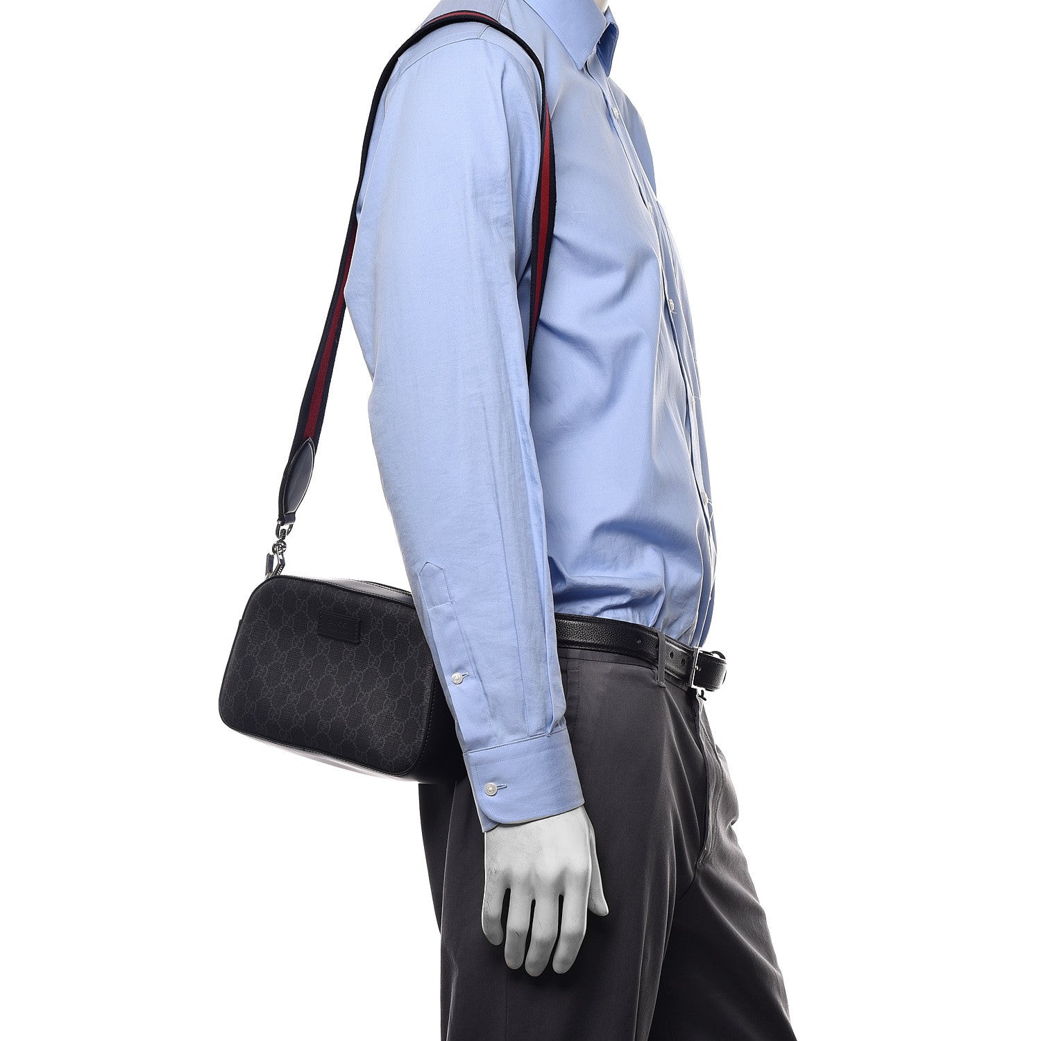 Gucci GG Supreme Monogram Web Shoulder Bag Black Grey 2 of 11