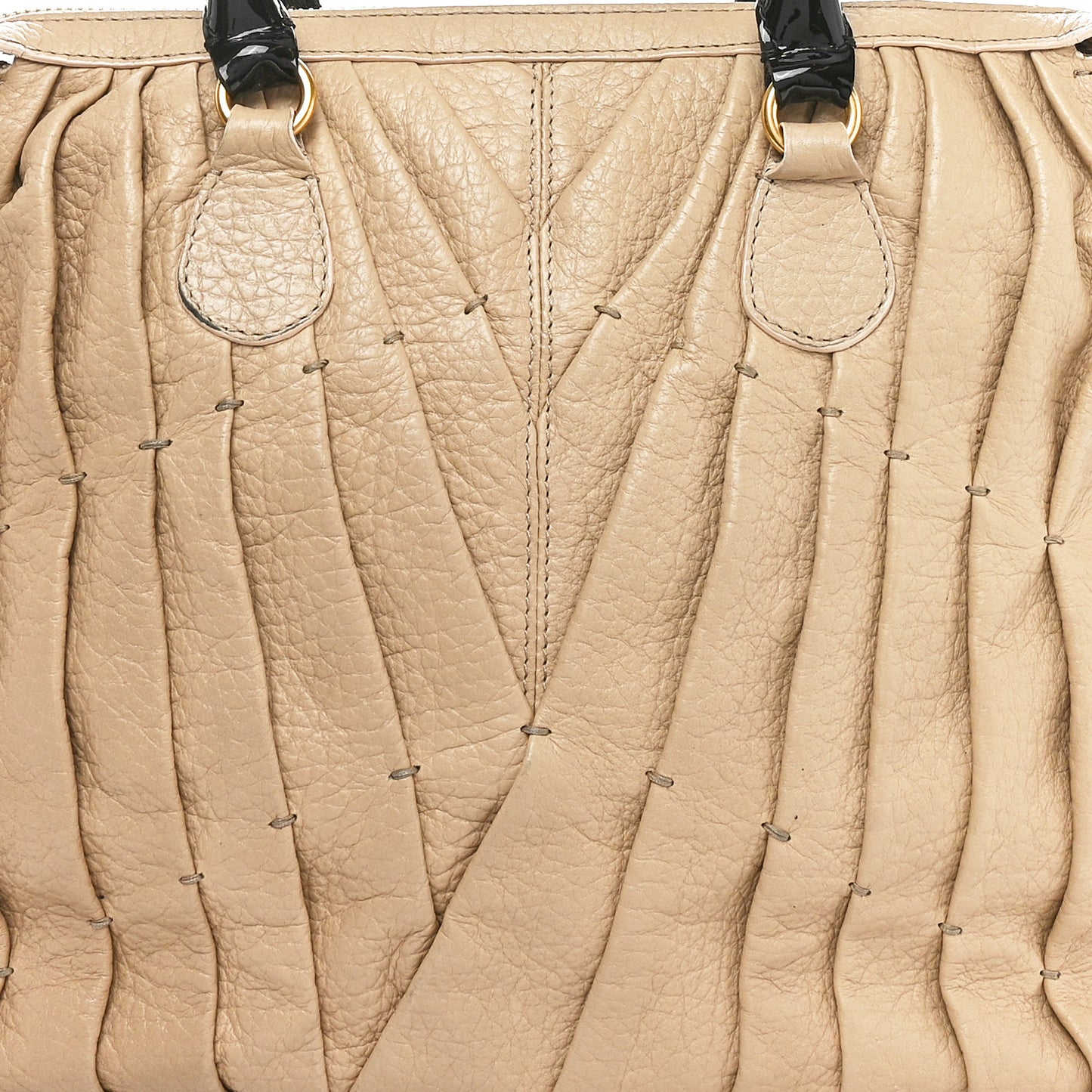 Lambskin Pleated Studded Maizeon Tote Beige