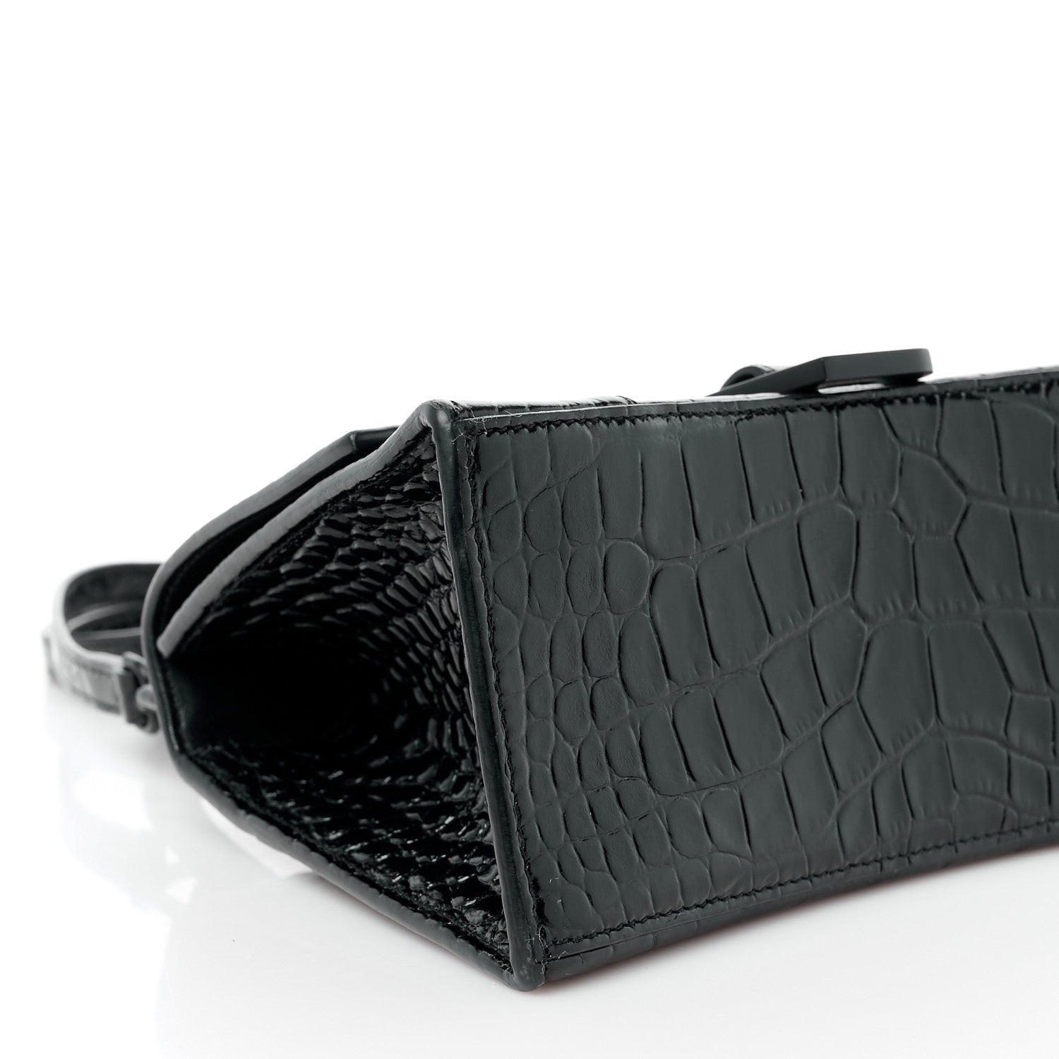 Balenciaga Shiny Calfskin Monochrome Crocodile Embossed Small Hourglass Top Handle Bag Black 9 of 10