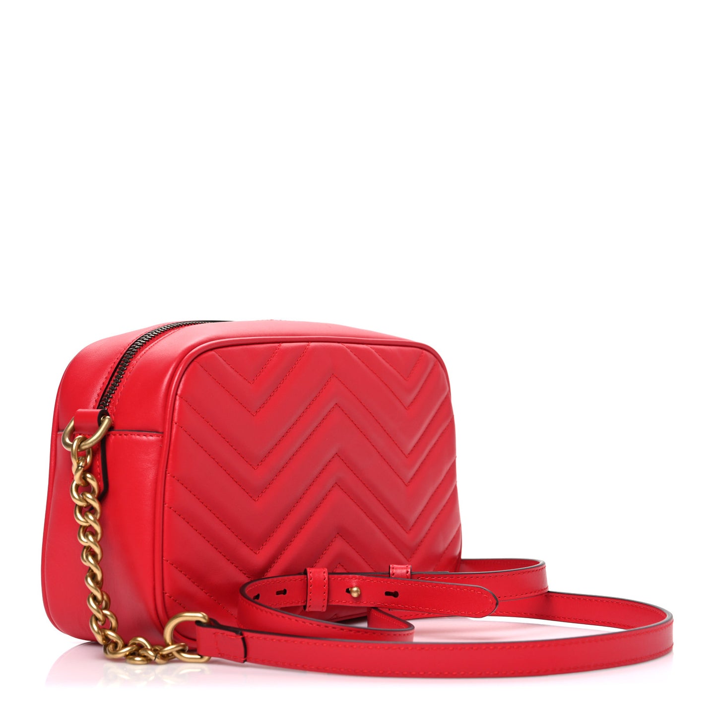 Calfskin Matelasse Small GG Marmont Chain Shoulder Bag Hibiscus Red