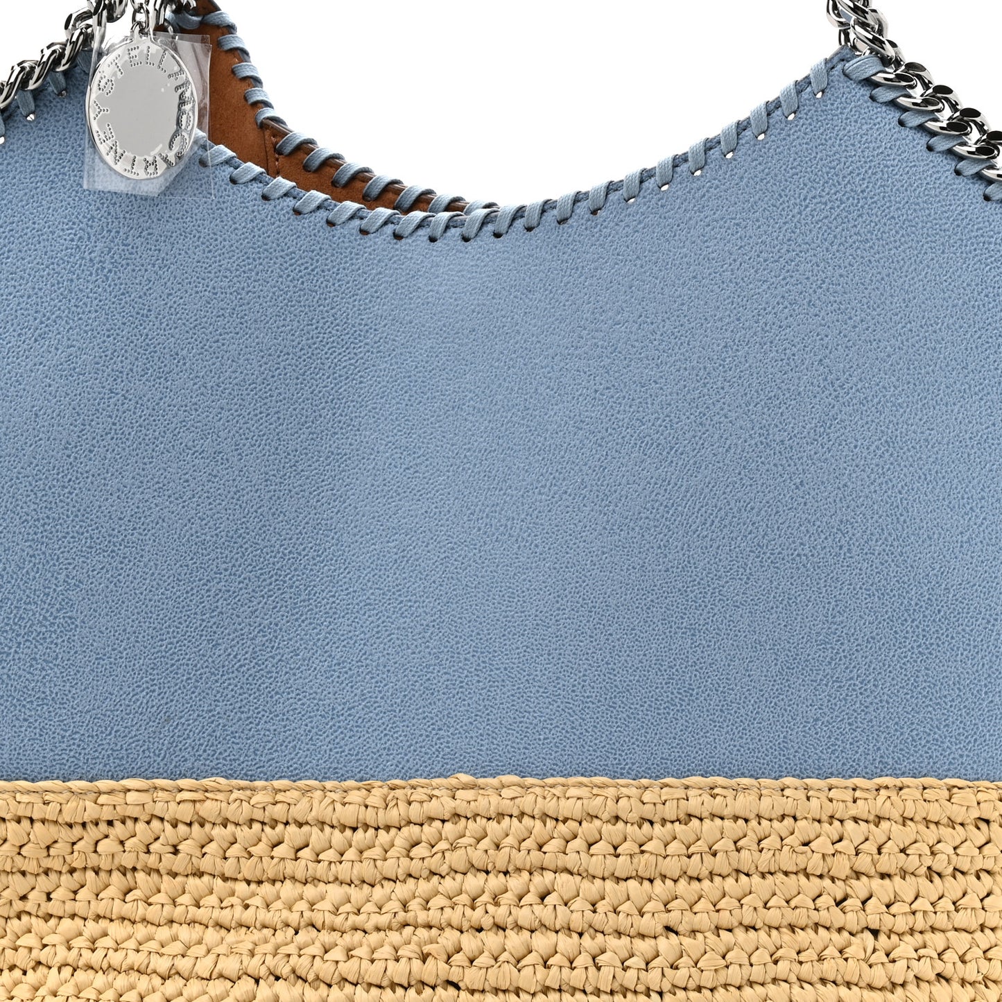 Shaggy Deer Raffia Large Half & Half Tote Bag Lightbulb Natural Light Blue