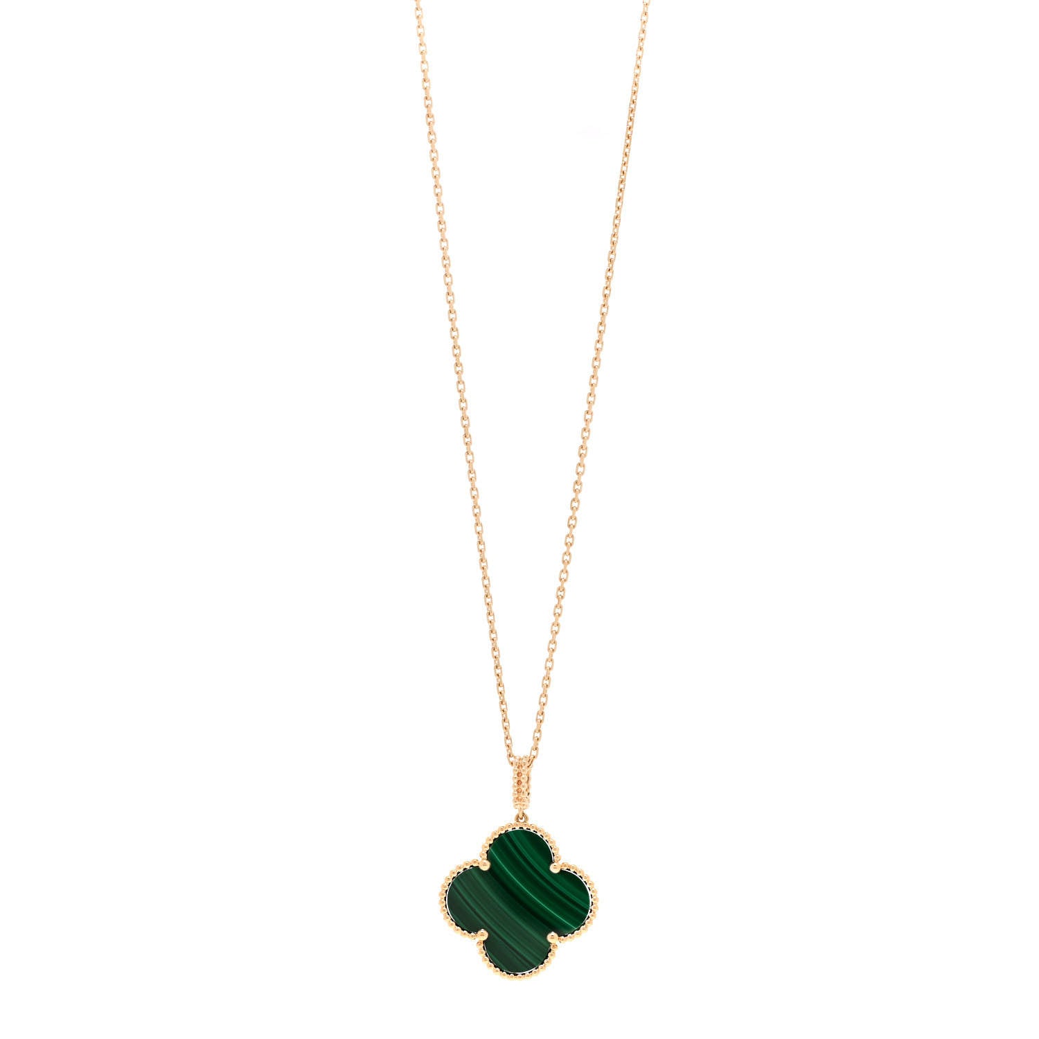 Van Cleef & Arpels 18K Yellow Gold Malachite Magic Alhambra Pendant Necklace 1 of 5