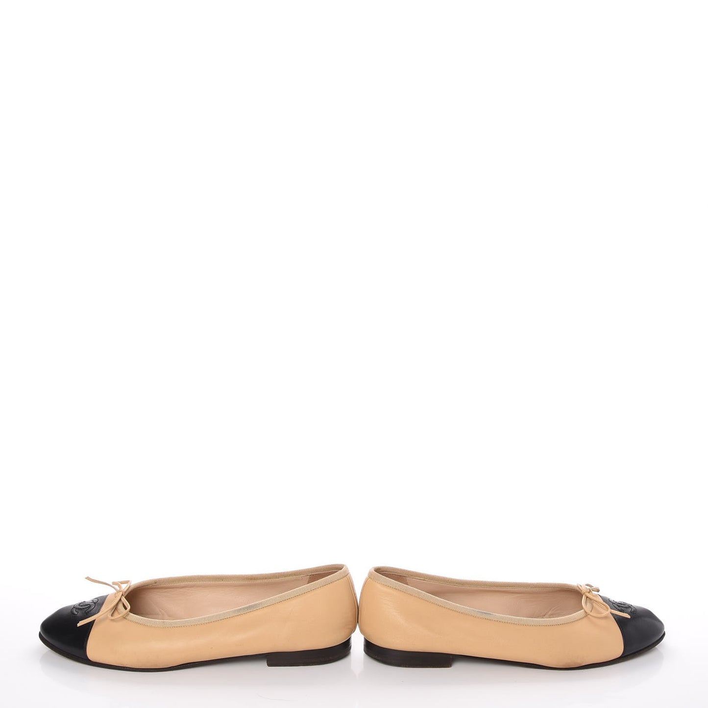 Lambskin CC Cap Toe Ballerina Flats 38 Beige Black