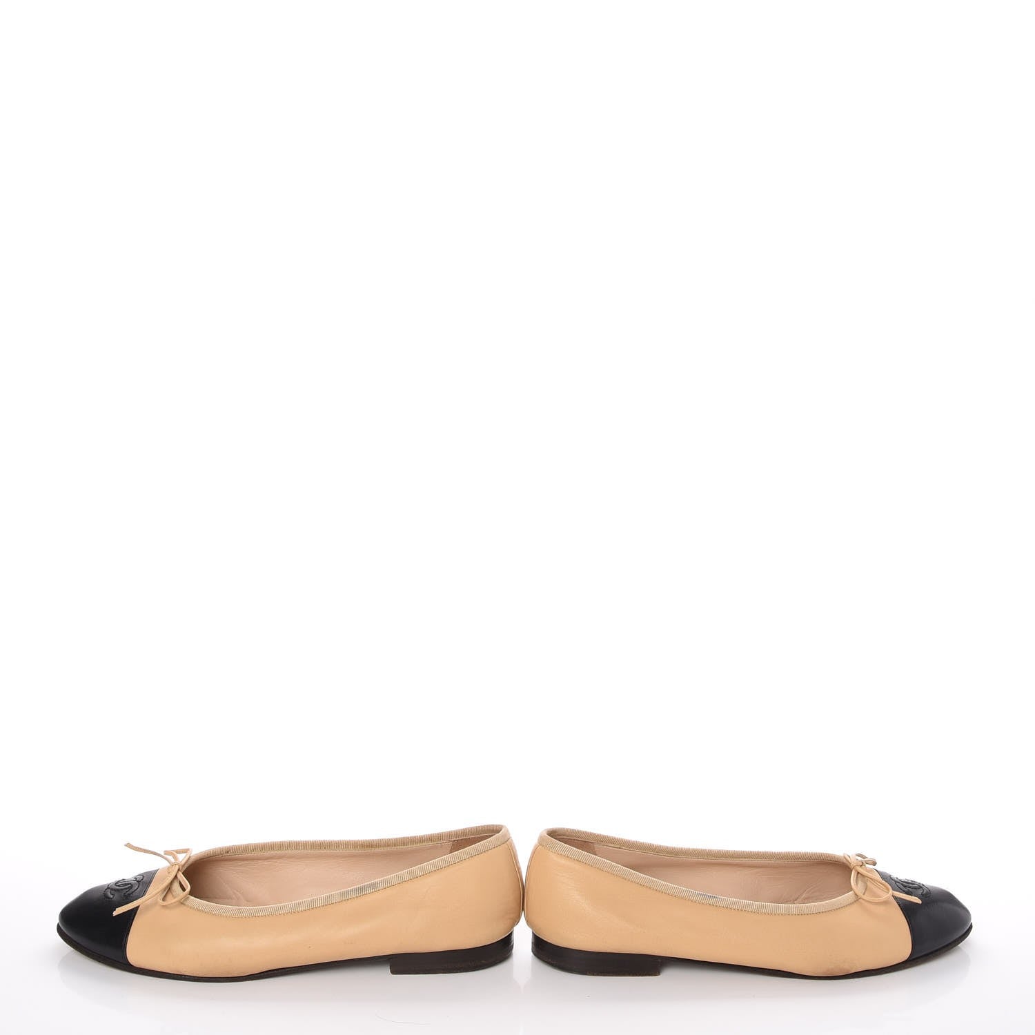 Chanel Lambskin CC Cap Toe Ballerina Flats 38 Beige Black 6 of 18