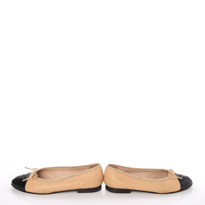 Chanel Lambskin CC Cap Toe Ballerina Flats 38 Beige Black 6 of 18