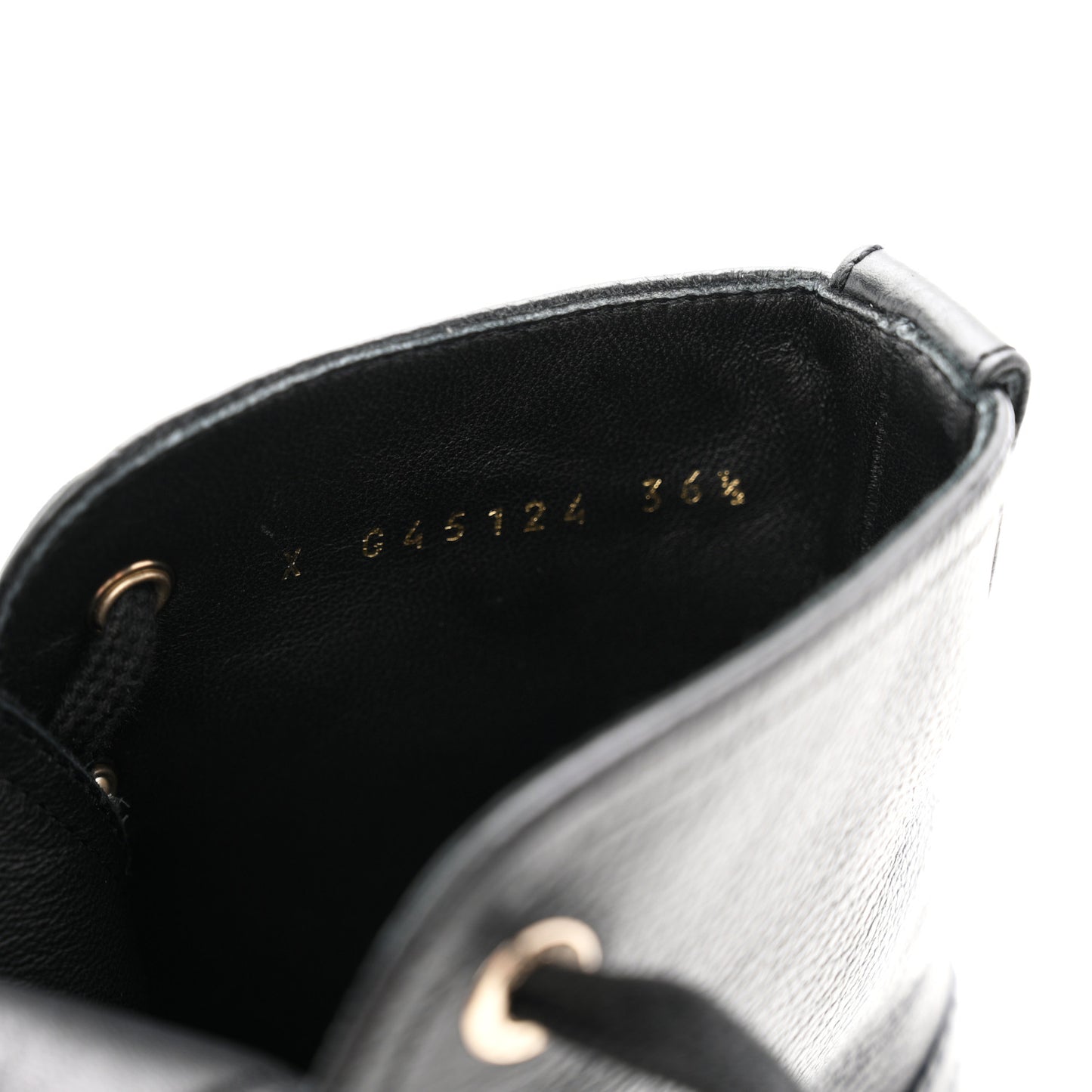 Grained Calfskin Shiny Calfskin CC Lace Up Combat Boots 36.5 Black