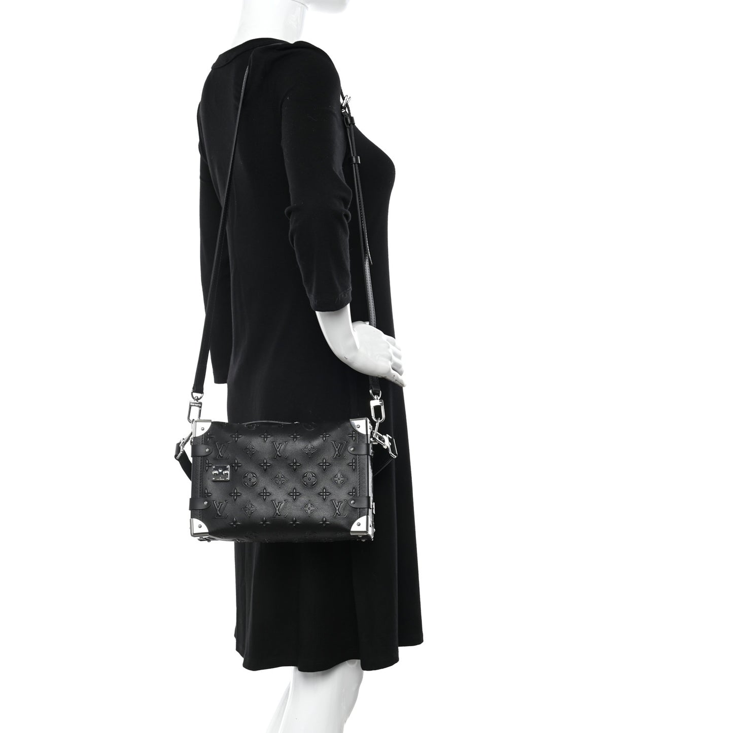 Calfskin Debossed Monogram Side Trunk Black