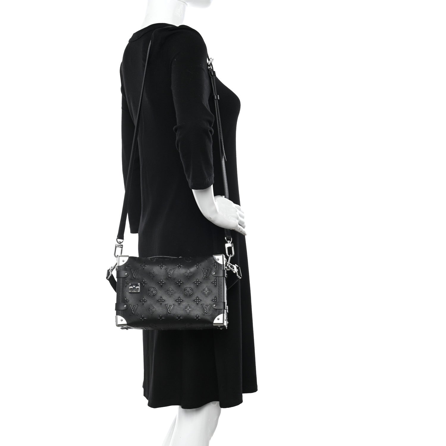 Louis Vuitton Calfskin Debossed Monogram Side Trunk Black 2 of 9