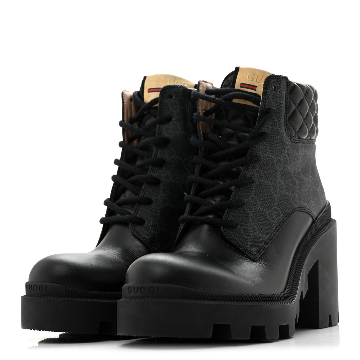 Gucci Apollo Calfskin GG Supreme Nappa Samoa Quilted Lace Up Ankle Boots 37.5 Black 4 of 11