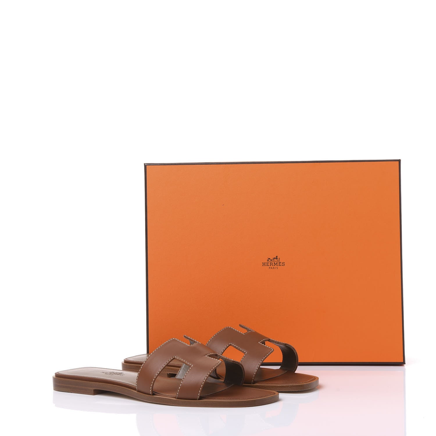 Hermes Box Calfskin Oran Sandals 37 Gold 9 of 9