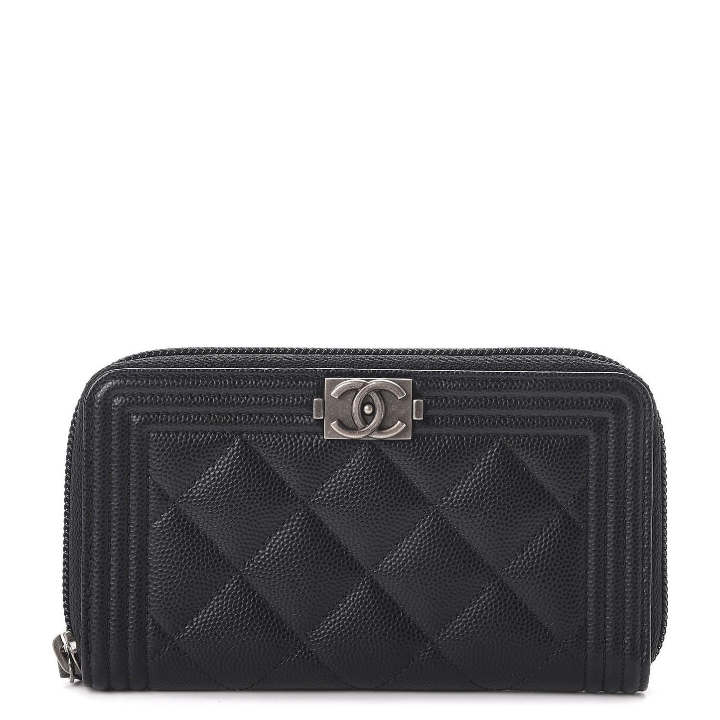 Caviar Quilted Small Boy Zip Around Wallet Black