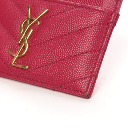 Saint Laurent Grain De Poudre Matelasse Chevron Monogram Credit Card Case Fresh Fuxia 9 of 9