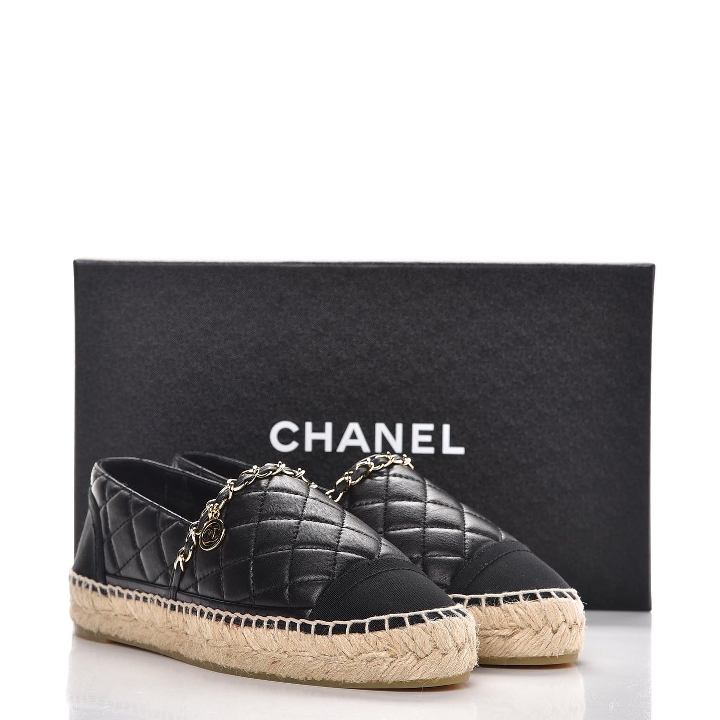 Lambskin Quilted CC Chain Espadrilles 36 Black