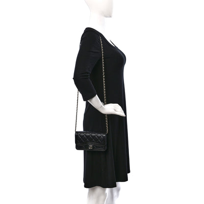 Chanel Lambskin Patent Quilted Phone Holder Wallet With Chain Black 3 of 10