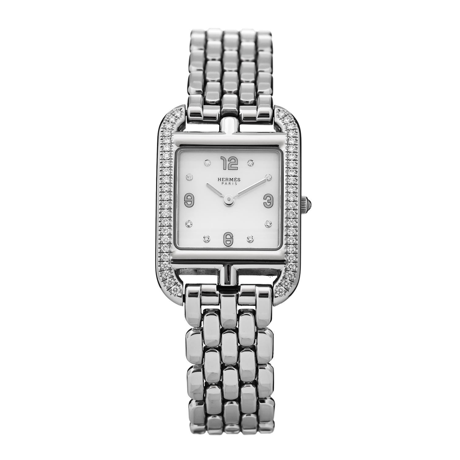 Hermes Stainless Steel Diamond Bezel Mother of Pearl 23mm Cape Cod Quartz Watch 1 of 5