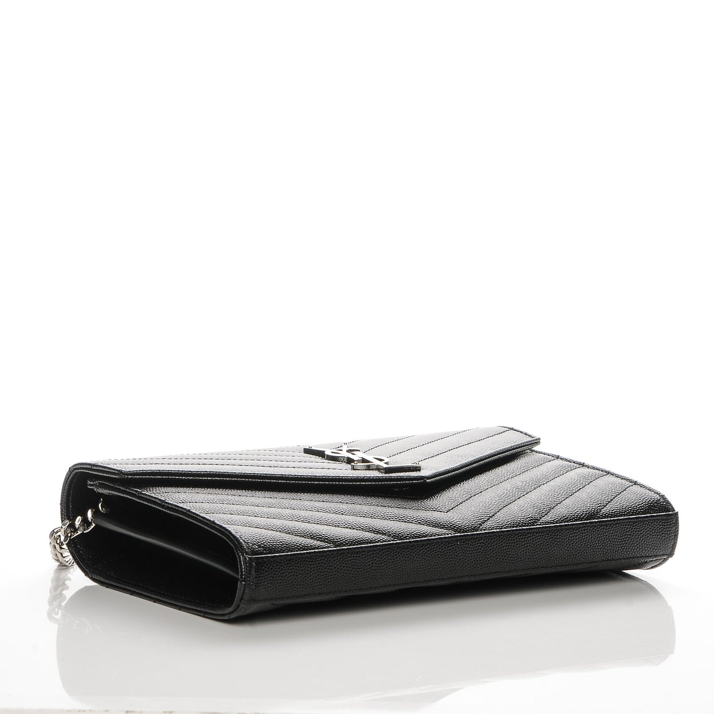 Grain De Poudre Matelasse Chevron Medium Monogram Chain Wallet Black