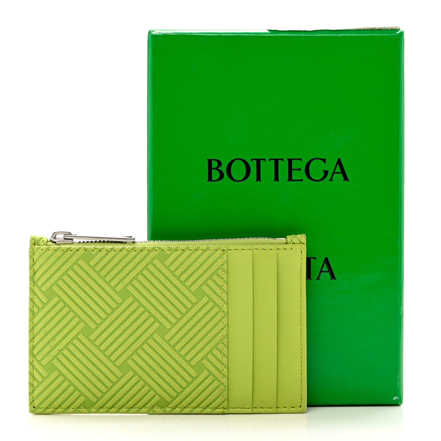 Nappa Embossed Intrecciato Zipped Card Case Kiwi