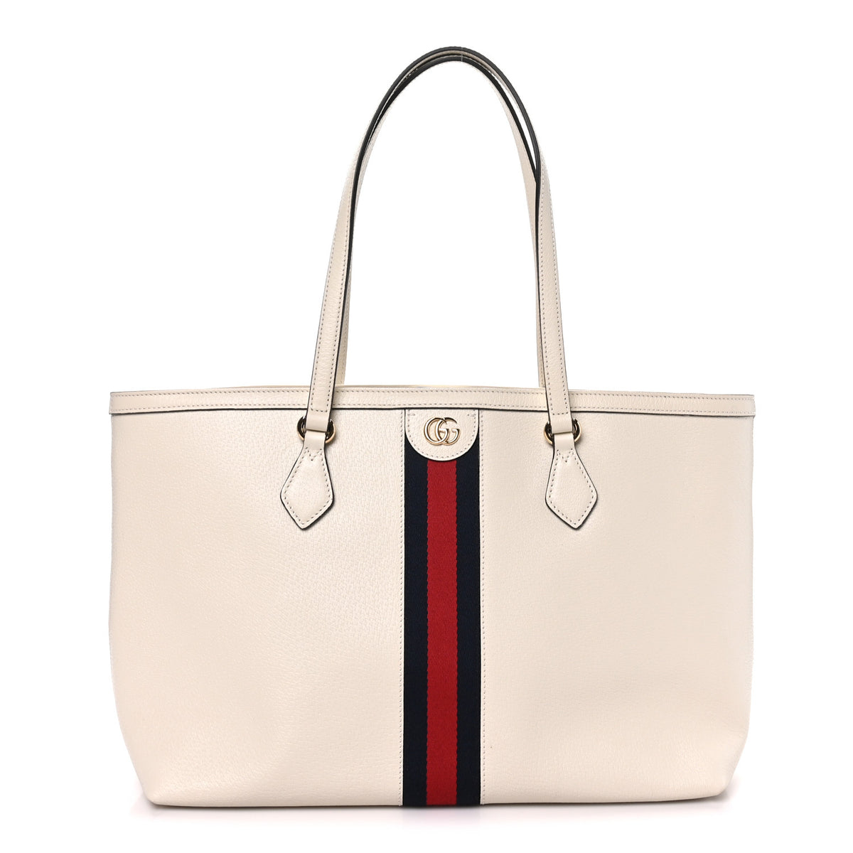 Gucci Textured Calfskin Web Medium Ophidia Shopping Tote Mystic White 1 of 9
