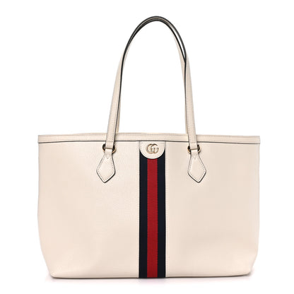 Gucci Textured Calfskin Web Medium Ophidia Shopping Tote Mystic White 1 of 9