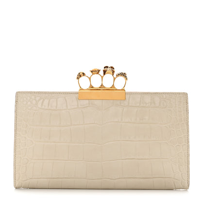 Alexander McQueen Calfskin Crocodile Embossed Knuckle Flat Clutch Ivory 1 of 11