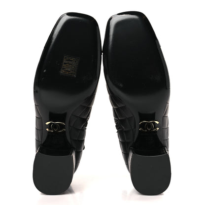 Chanel Lambskin Quilted Patent Cap Toe CC Booties 38 Black 5 of 7