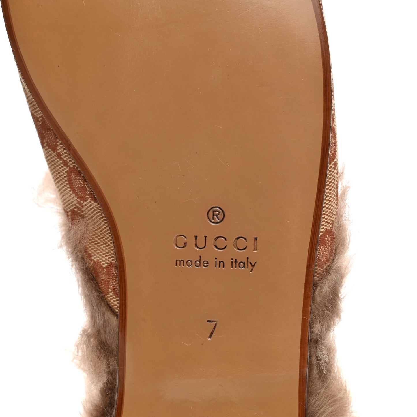 GG Monogram Fur Mens Princetown Slippers 7 Beige Ruggine Rust