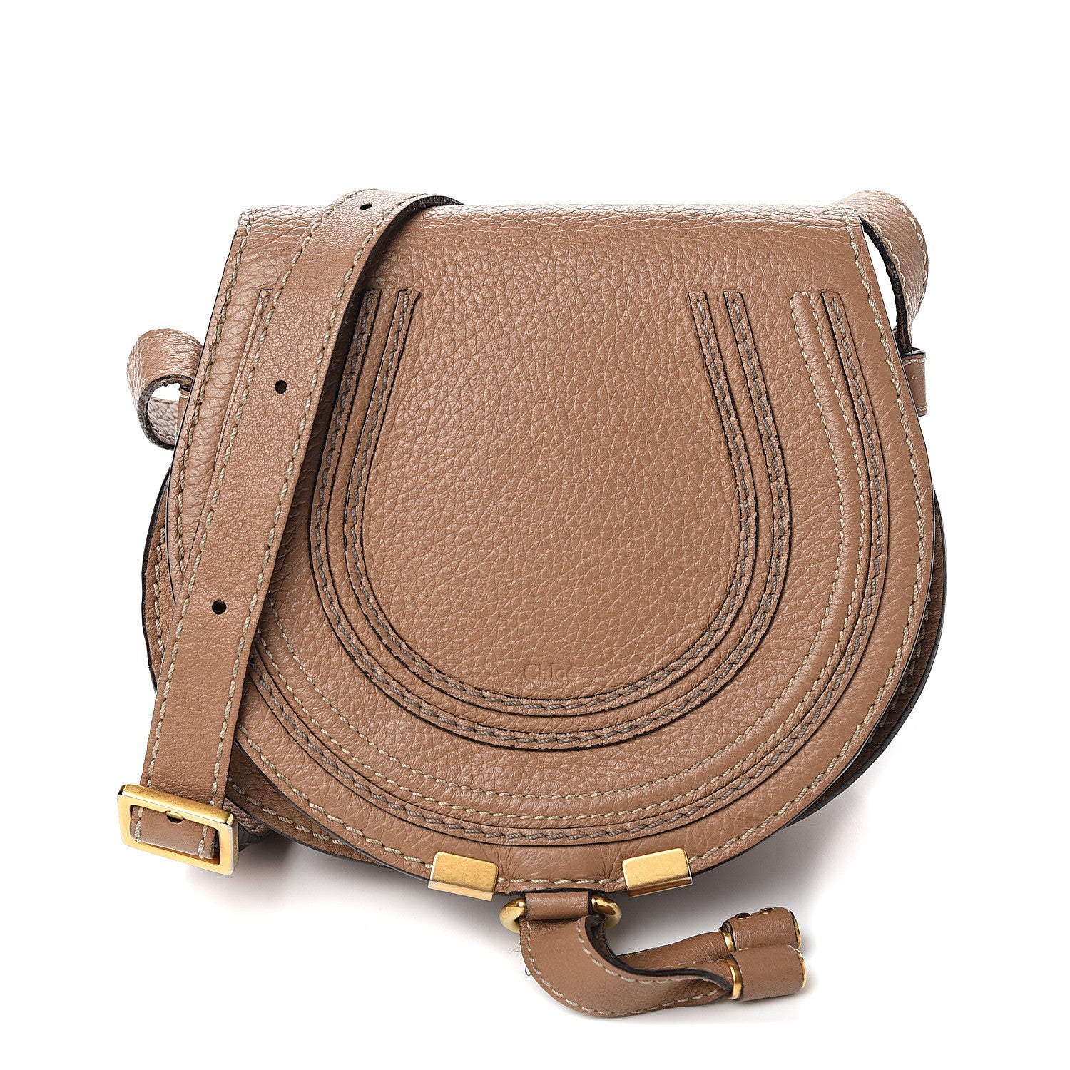Chloe Calfskin Mini Marcie Round Crossbody Bag Nut 1 of 10