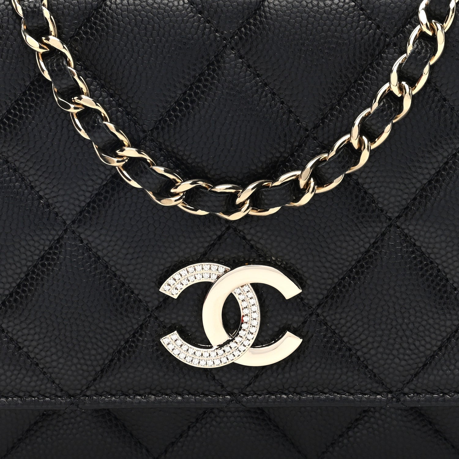 Chanel Caviar Quilted Crystal CC Wallet On Chain WOC Black 8 of 10