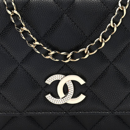 Chanel Caviar Quilted Crystal CC Wallet On Chain WOC Black 8 of 10