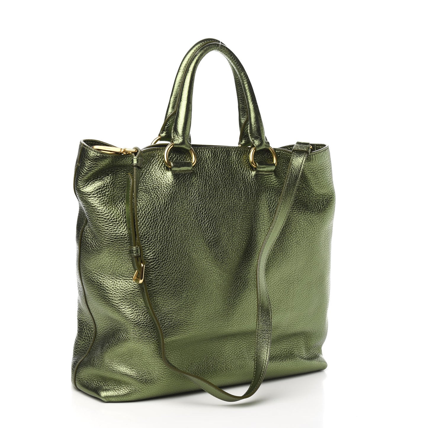 Metallic Vitello Daino Shopping Tote Green