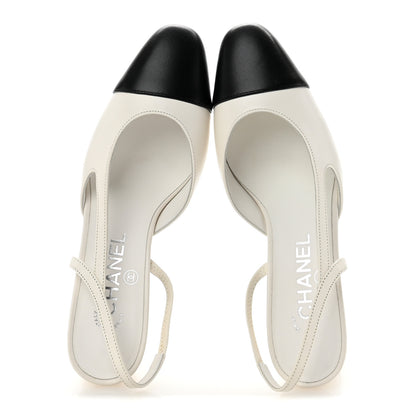 Chanel Lambskin Cap Toe CC Slingback Pumps 36.5 White Black 2 of 11