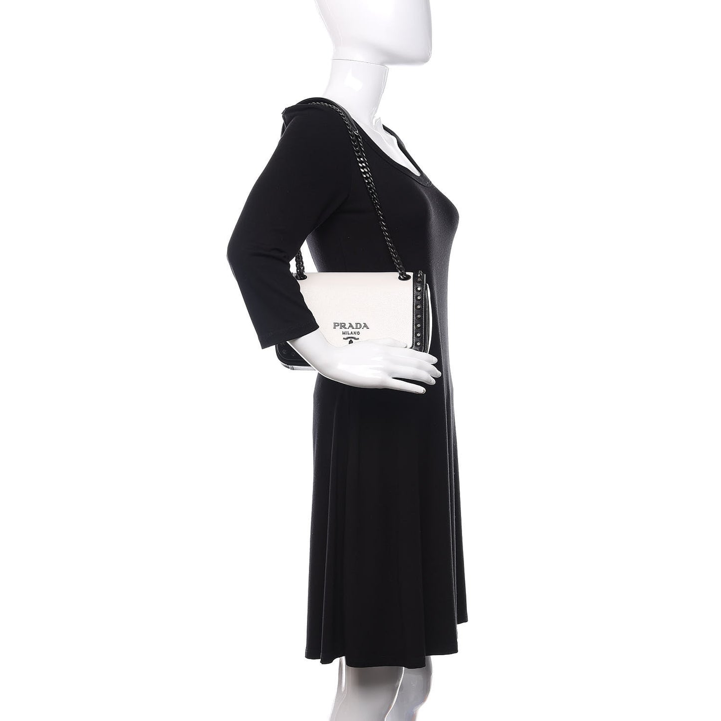 Glace Calfskin Studded Crossbody White Black