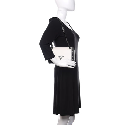Prada Glace Calfskin Studded Crossbody White Black 3 of 9